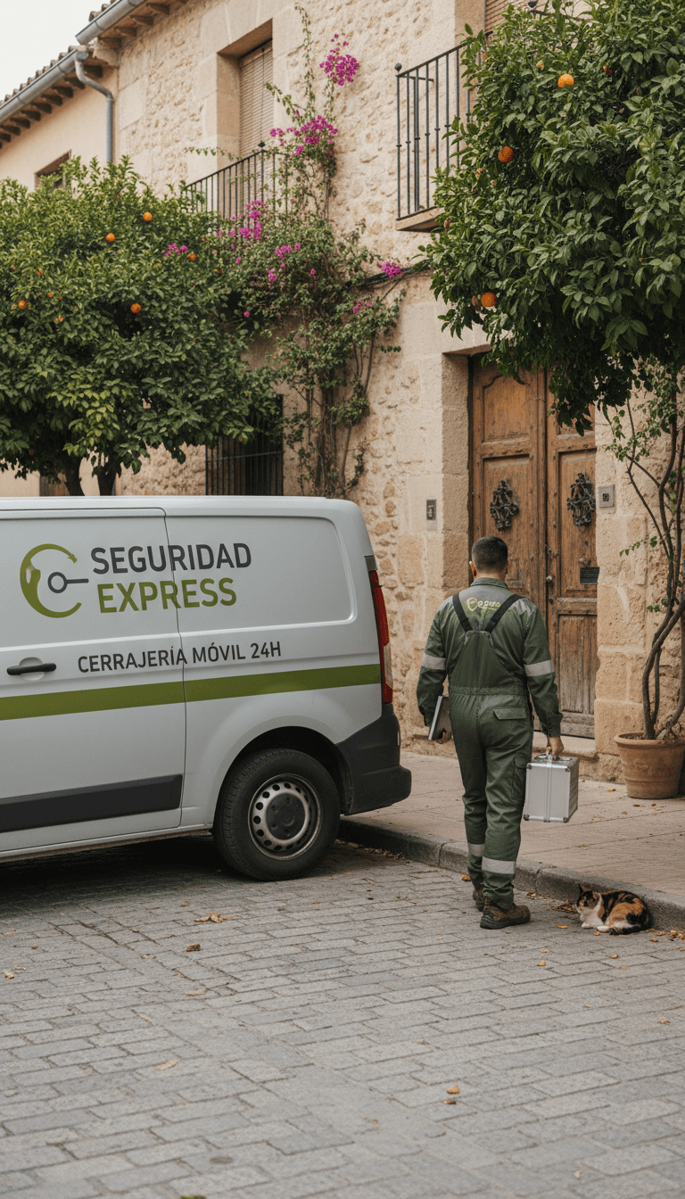 Cerrajero móvil llegando a una vivienda con su caja de herramientas